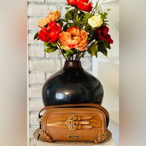 Burberry Brown Woven Leather Bridle Belted Clutch/Crossbody